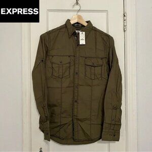 Express Men’s Olive Long Sleeve Graphic Shirt | Size S